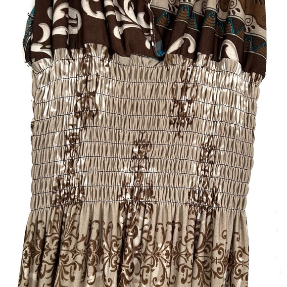 Boho Style Beige Brown Turquoise Blue Maxi Dress Lace Long Flowy Beach Vacation - Picture 4 of 16